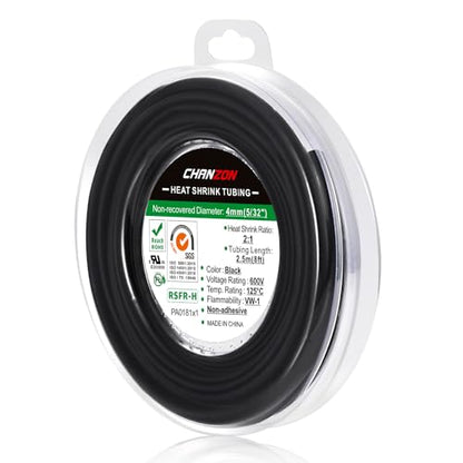 Chanzon 2:1 Ratio 5/32" (4mm) Heat Shrink Tubing 8Ft Roll Black | Polyolefin Sleeving 2.5M Roll, for Automotive Wire Repair, Marine, RC Hobby & Electronic Insulation, 1pcs - color: Black, size: 4mm (5/32") - 8FT