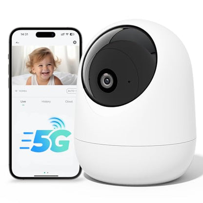 Rraycom 2.5K Indoor Security Camera, 5G/2.4G WiFi, Pet & Baby Monitor | 360° PTZ, Motion Detection & Tracking,Human/Motion/Sound Detection,2-Way Talk, Night Vision, Works/Alexa,SD/Cloud - size: 1Pack
