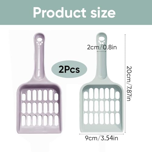 2 Pcs Cat Litter Scoop, Strong Cat Poop Scoop, Plastic Cat Litter Tray Scoop, Poop Scoop Cat Litter, Pooper Scooper Cat Handy Sand Sifter Poop Sieve Cleaning Tool Cat Scoop Set, (Blue and Purple)