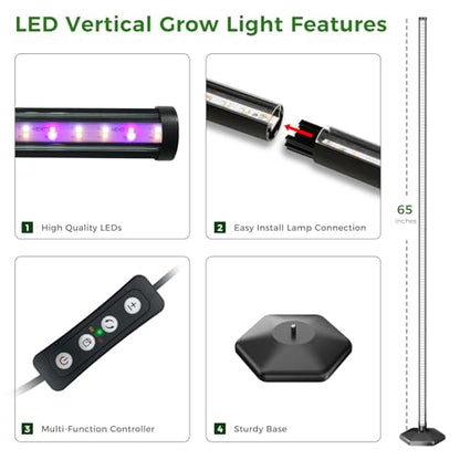 Grow Lights for Indoor Plants with Timer, 192 LEDs 42W Vertical Full Spectrum Grow Light 65 Inch Standing Grow Lights 3 Light Modes 5-Level Dimmable Wide Coverage - color: 1PC