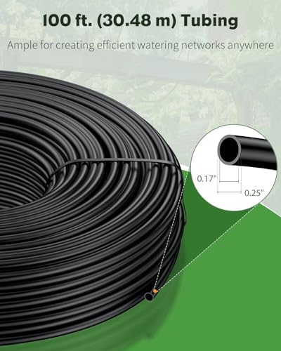 Pawfly 100 ft. 1/4 Drip Irrigation Tubing, Blank Distribution Tubing for Drip Irrigation System, 1/4" Black Polyethylene Drip Line, Drip Irrigation Part Drip Irrigation Hose Roll for Garden Watering - size: 100 FT 1/4" PE Drip Irrigation Tubing