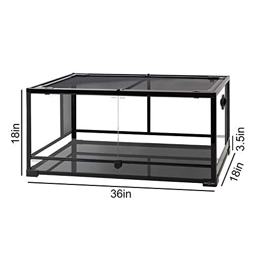 REPTI ZOO 50 Gallon Reptile Glass Terrarium Tank Double Hinge Door with Screen Ventilation Large Reptile Terrarium 36" x 18" x 18"(Knock-Down) - color: Black