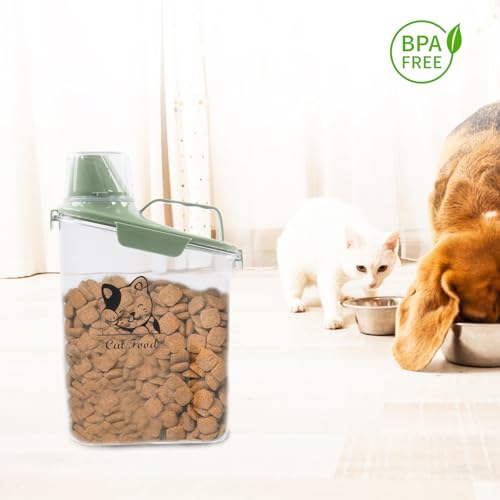 Cat Food Storage Container Airtight |3 Qt/2.8 L Clear Plastic Cat Food Treats Container with Measuring Cup/Pour Spout|Hold up to 3.8 lbs Pet Food|Portable Food box for Travel| BPA Free-green - color: Green(Cat Food)