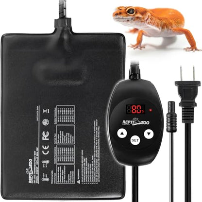 REPTI ZOO 6" X 8" Reptile Heat Pad Fast Heating Pad with Adjustable Thermostat 12W Reptile Heat Mat for Turtles/Hermit Crabs/Bearded Dragons/Leopard Geckos/Snakes/Lizards, and Seed Germination - size: 6" X 8" with Thermostat