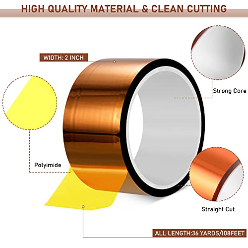 Outus 2 Pcs Heat Tape High Temperature Polyimide Tape 500°F,2''X 108ft | for Soldering Electrical, 3D Printing Masking, Sublimation Transfer, Insulation Protection, Heat Resistant Adhesive Film - size: 2''X 108ft