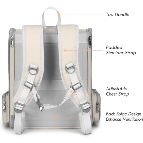 Cat Backpack Carrier, Large Pet Carrier Backpack with Kitten Wand Feather Toy for Medium Small Dog Cat Puppy Kitty Bunny up to 15lbs, Ventilated Mesh Kitten Bookbag for Travel Walking Outdoor (Beige) - color: Beige