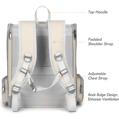 Cat Backpack Carrier, Large Pet Carrier Backpack with Kitten Wand Feather Toy for Medium Small Dog Cat Puppy Kitty Bunny up to 15lbs, Ventilated Mesh Kitten Bookbag for Travel Walking Outdoor (Beige) - color: Beige