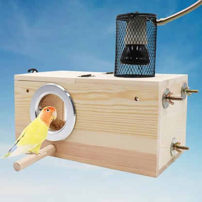 Bird House Incubator, Bird Nesting Box with Heat Lamp, 75W Ceramic Heat Emitter Heater Lamp, Birdcage Accessories, Suitable for Parrot Parakeet Cockatiel Lovebirds Budgie