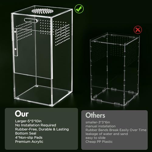 Pre-Assembled Jumping Spider Enclosure, All-Side Ventilation | 5"×5"×10" Escape-Proof Acrylic Habitat Terrarium with Magnetic Door for Jumping Spider, Tarantula, Praying Mantis, Snail - size: Large Vertical (5"×5"×10")