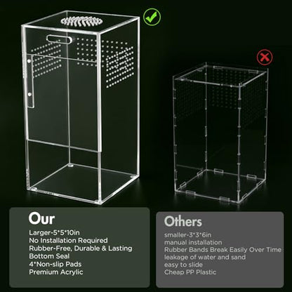 Pre-Assembled Jumping Spider Enclosure, All-Side Ventilation | 5"×5"×10" Escape-Proof Acrylic Habitat Terrarium with Magnetic Door for Jumping Spider, Tarantula, Praying Mantis, Snail - size: Large Vertical (5"×5"×10")