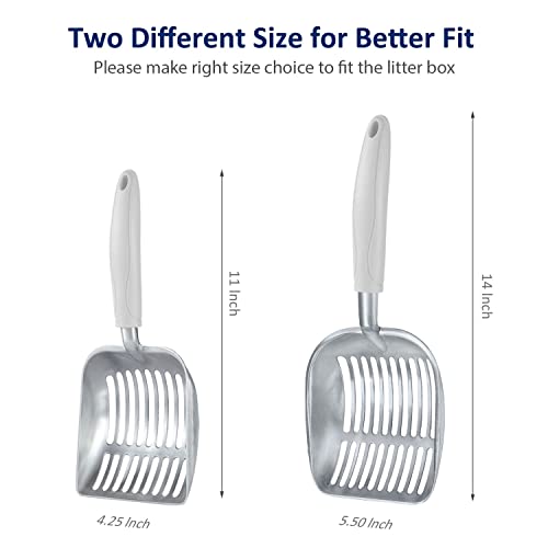 Cat Litter Scoop, Aluminum Alloy Sifter, Kitty Metal Scooper, Deep Shovel, Long Handle, Poop Sifting, Kitten Pooper Lifter, Durable, Heavy Duty, for Litter Box - color: FLAT Aluminum \ #05 Grey Handle, size: Small