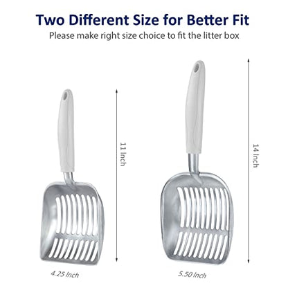 Cat Litter Scoop, Aluminum Alloy Sifter, Kitty Metal Scooper, Deep Shovel, Long Handle, Poop Sifting, Kitten Pooper Lifter, Durable, Heavy Duty, for Litter Box - color: FLAT Aluminum \ #05 Grey Handle, size: Small