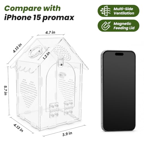 Jumping Spider Enclosure Kit, 5x5x8 Acrylic Terrarium Starter Set | Front-opening design Vertical habitat layout,Transparent viewing panels for desks, shelves and pet rooms