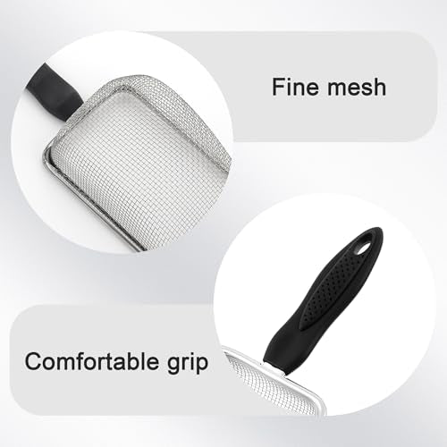 Stainless Steel Fine Mesh Litter Shovel, Reptile Cleaner Scooper | Metal Non-Slip Black Handle Sifter for Lizard Substrate, Reptile Terrarium Sand & Waste