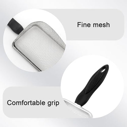 Stainless Steel Fine Mesh Litter Shovel, Reptile Cleaner Scooper | Metal Non-Slip Black Handle Sifter for Lizard Substrate, Reptile Terrarium Sand & Waste