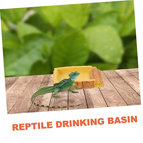 Resin Feeding Dish for Reptile Terrarium Decorative Water Basin for Tortoise Habitat Includes PET Food Feeder and Water Storage Container