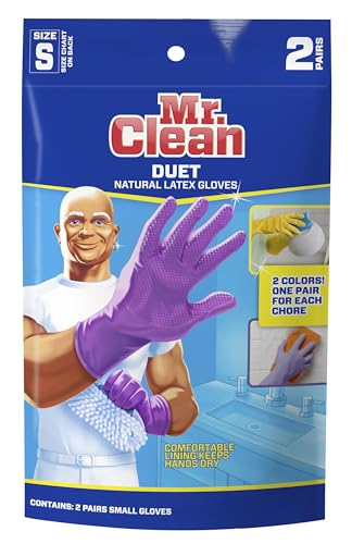 Mr. Clean Duet Reusable Latex Cleaning Gloves with Non-Slip Grip, 2 Pair, Small - size: Small (Pack of 2)