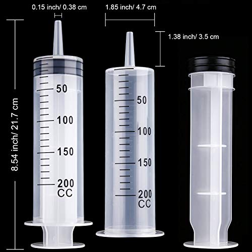 Frienda 4 Packs Syringes Without Needles,200 Ml | Large Plastic Measuring Tools for Food, Horse Care, Lab Dispensing, Graduated Markings, Reusable Multipurpose Applicators - size: 200 ml
