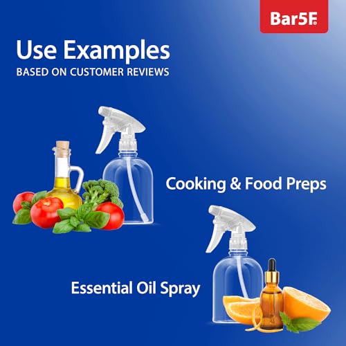 Bar5F Empty Clear Spray Bottle, 16 Oz, Pack of 3 | Adjustable Head Sprayer, Fine to Stream, Natural