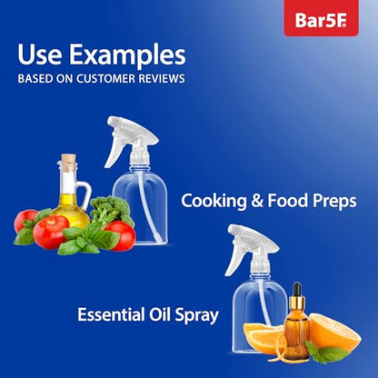 Bar5F Empty Clear Spray Bottle, 16 Oz, Pack of 3 | Adjustable Head Sprayer, Fine to Stream, Natural