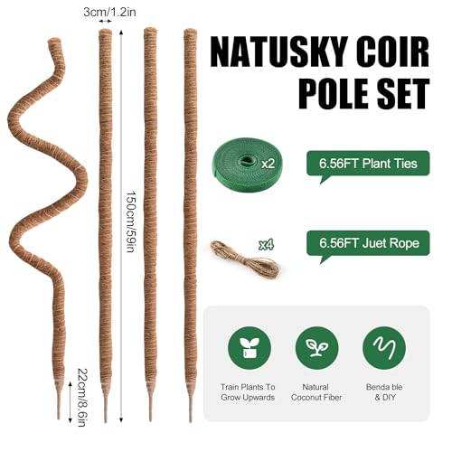 4 Pack Moss Pole 63 Inch Monstera Plant Sticks Support Tall Long Stakes | Climbing Indoor Large Bendable Handmade DIY Shape Grow Upwards - color: 4 Pack