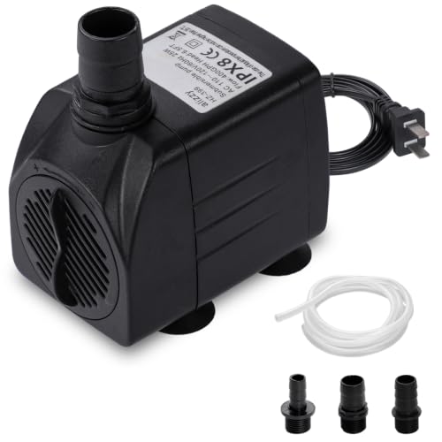 alizzy 400 GPH Fountain Pump, Durable Submersible Water Pump | Overheat Protection, 1500 L/H, 25 W, Adjustable Flow, 6.5 ft Lift Height, 6 ft Power Cord, 3 Nozzles, with Tubing