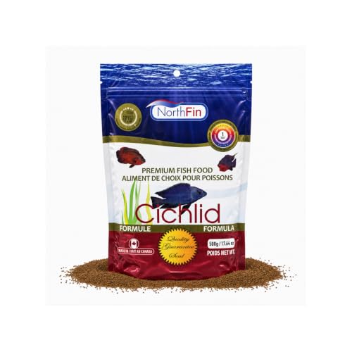 Northfin Cichlid Fish Food, Slow-Sinking Pellets, 1mm, 500g | Cichlid Formula; slow-sinking pellets for carnivorous & omnivorous cichlids; whole Antarctic krill meal; crafted in Canada - size: Net Wt: 500g, style: 1mm