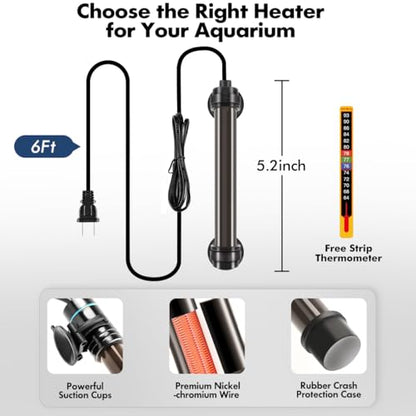 Orlushy Submersible Aquarium Heater, Fish Tank Heater with Free Thermometer for Freshwater and Saltwater Tank - size: R25