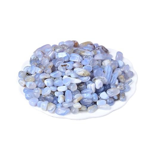 Erliway 7-9mm Blue Chalcedony Healing Crystal Chips for Crafts, 100g | Natural Crushed Crystal Stones Tumbled Chips for Vase Filler Aquarium Gravel, Meditation Chakra Balancing, Candle DIY Making - color: Blue Chalcedony