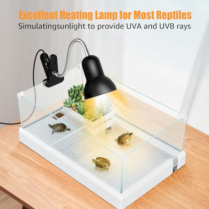 Reptile Heat Lamps, UVA/UVB Turtle Heat Lamp,Turtle Aquarium Light Bulbs, Heating Lamps with Cycle Timer, 360° Rotatable Heat Lamp for Lizard Turtle Snake Aquarium Aquatic Plants,2 Heat Bulbs 110V - color: Timed-99%uva+3%uvb Reptile Lamp+2bulb
