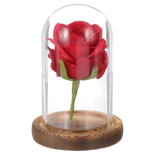 uxcell Glass Cloche Display Dome, 4.7" x 2.7" Glass Dome Display Case, Wood - size: 4.7" x 2.7"