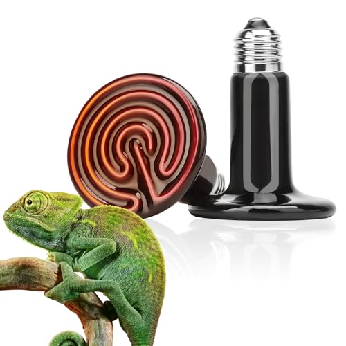 Ceramic Heat Emitter, 200W Reptile Heat Bulb 2-Pack, No Light Infrared Heating Lamp for Bearded Dragon, Snake, Lizard, Tortoise, Chicken Coop & Amphibian (E26 Base, Black)