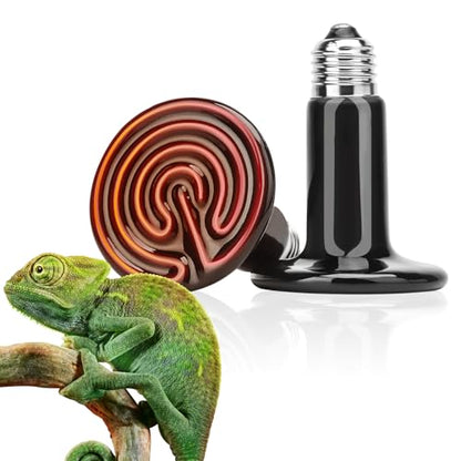 Ceramic Heat Emitter, 200W Reptile Heat Bulb 2-Pack, No Light Infrared Heating Lamp for Bearded Dragon, Snake, Lizard, Tortoise, Chicken Coop & Amphibian (E26 Base, Black)