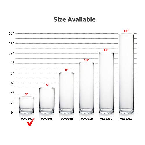 WGV Cylinder Vase, 3" W x 3" H, Clear Skinny Narrow Glass Candle Holder Bud Floral Container Planter Terrarium for Wedding Party Flowers Centerpieces Home Office Decor, 1 Piece - size: 3"x3"H