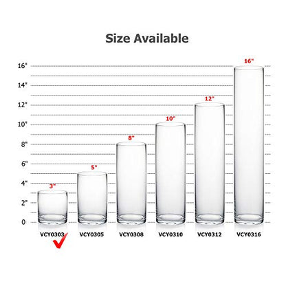 WGV Cylinder Vase, 3" W x 3" H, Clear Skinny Narrow Glass Candle Holder Bud Floral Container Planter Terrarium for Wedding Party Flowers Centerpieces Home Office Decor, 1 Piece - size: 3"x3"H