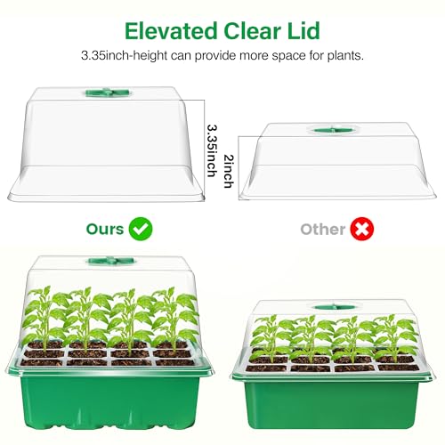 Seed Starter Trays with 12-LED Grow Lights, Green, 5 Pack | 5 Seed Starter Kits, 60 Cells, 12-LED Grow Light per Tray, Vented Humidity Domes, Drainage Holes, 1-to-5 USB Cable - color: Green, size: 5 Packs