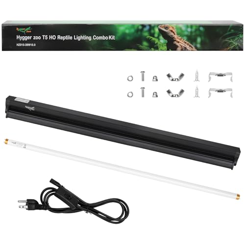 T5 UVB Reptile Light Fixture HO UVB Bulb Lighting Combo Kit, 10.0 UVB Light for Reptiles Terrarium Hood with 39W Reptile Light Bar UVA UVB Desert Lamp for Bearded Dragon Turtle Tank, 34Inch - size: T5-34Inch