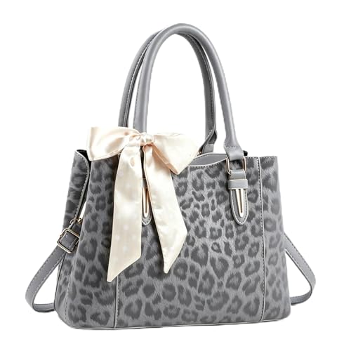 3 Compartment Satchel Purse Top Hnadle Bags Hobo Handbag for Women | Multi Compartment,Medium,Leopard Print Faux Fur,Detachable Shoulder Crossbody Strap,Work Office Daily,High elasticity base - color: Gray Leopard