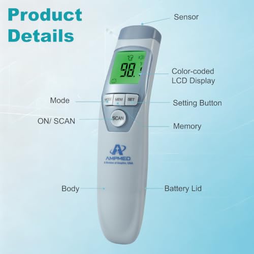 Medical No Touch Forehead Thermometer for Adults and Kids | Baby Thermometer, Fever Alarm, 1 Second Fast Reading, Memory Recall - color: Blue