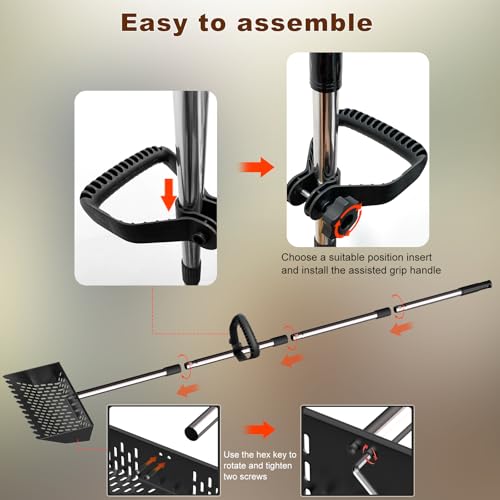 Metal Chicken Poop Scooper & Rake Scoop 10" Metal Chicken Coop Rake | Assistanted Handle Grip Heavy Duty Scoop Tool Adjustable Long Handle Adjustable (36 to 62") for Farm Animals Clean Tool