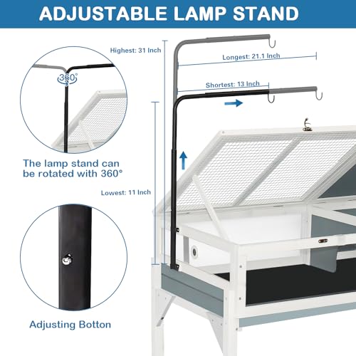 Tortoise Enclosure Indoor Wooden Tortoise Habitat, Adjustable Lamp Stand | Reptile Cage with Hygrometer Thermometer, Easy Clean Open Top