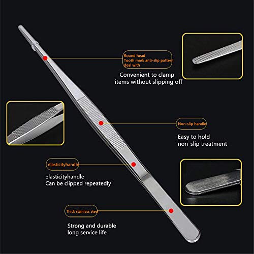 Aniso Long Tweezers, Stainless Steel, 8 inches | Precision Serrated Tip, Cooking Tweezers Tongs， For Barbecue, Hand-Made，Steaks, Bread, Pizza, Salads - size: 8 inches