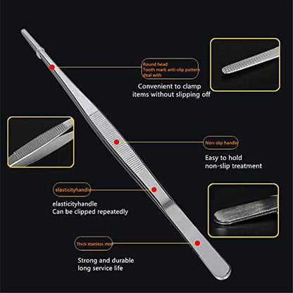 Aniso Long Tweezers, Stainless Steel, 8 inches | Precision Serrated Tip, Cooking Tweezers Tongs， For Barbecue, Hand-Made，Steaks, Bread, Pizza, Salads - size: 8 inches