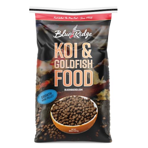 Blue Ridge Koi Fish Food 25lb - Koi Food Mini Growth Formula, Goldfish Food, Premium Fish Food for Ponds, Ponds Fish Food, Floating Pond Pellets - size: 25 Pound (Pack of 1)