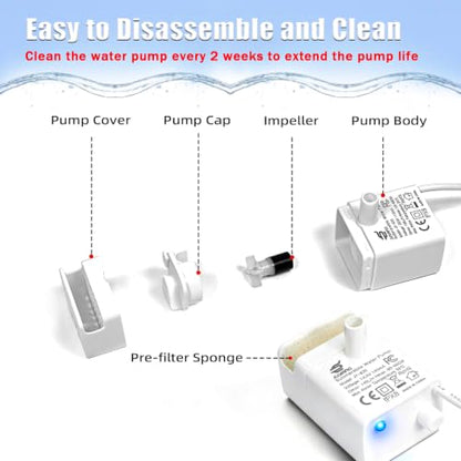 Cat Water Fountain Pump Replacement JY-830 and JY-840 Submersible Motor | (Auto Power-Off When Waterless) Fountains Pump for Stainless Steel Cats Dispensers,Ultra Quiet Dog Drinking Fountain Pump - size: Auto Power-Off When Waterless