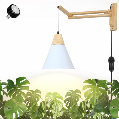 HMVPL Hanging Plant Light for Indoor Growing Full Spectrum, Grow Lights for Indoor Plants with 20W COB Grow Light Bulb, Wall Mounted Plant Light with Swing Arm, 4/8/12H Timer for Large Small Plant