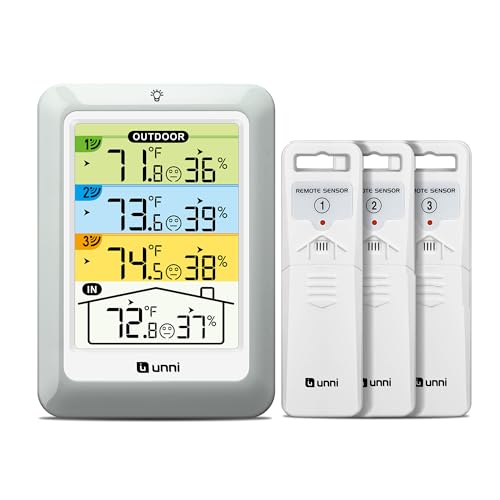 Indoor Outdoor Thermometer Wireless 4.5 Inch Display Digital Hygrometer | Temperature Humidity Monitor with 330ft Range Sensor and Adjustable Backlight with 3 Sensors (Colorful) - color: colorful