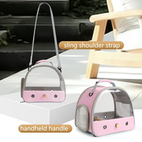 Bird Carrier, Portable Small Bird Parrot Parakeet Carrier with Standing Perch and Mat, Side Access Window Collapsible (Pink, Clear Windows) - color: Pink