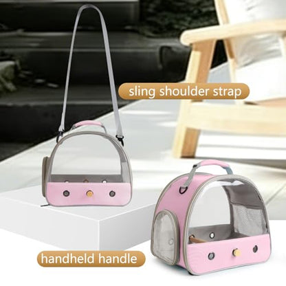 Bird Carrier, Portable Small Bird Parrot Parakeet Carrier with Standing Perch and Mat, Side Access Window Collapsible (Pink, Clear Windows) - color: Pink