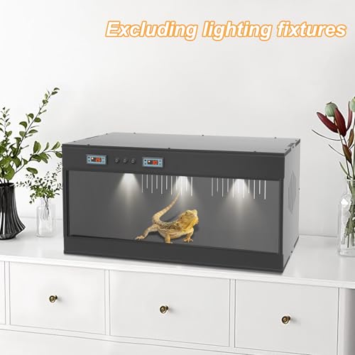 Reptile Breeding Box Terrarium 31.5x15.75x15.75 in | Smart Dual Temp Control, Sliding Glass Door, 3 E27 Sockets, For Lizard Snake Gecko - color: black
